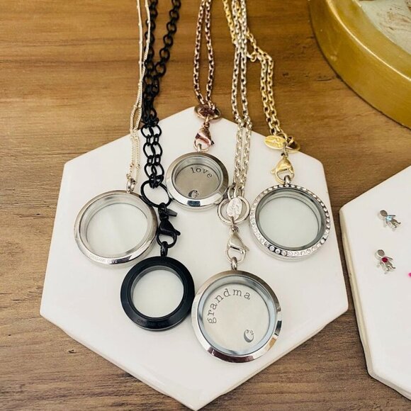 Origami Owl Lot 5 Necklaces 5 Lockets and 25 Retired Charms - Picture 3 of 16